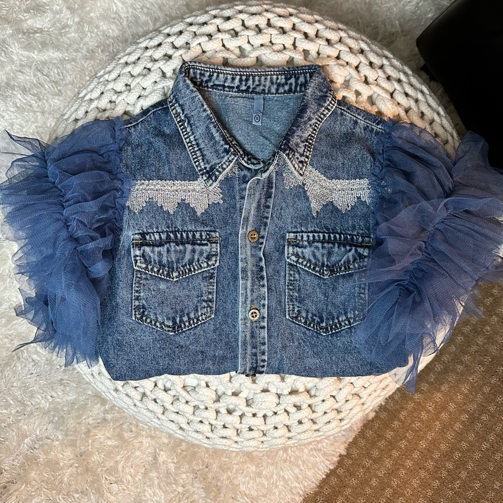 Denim Button Down Ruffle Shirt 💙 - Picture 5 of 5